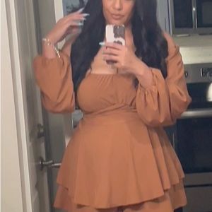 Ruffle Romper Dress -Cognac